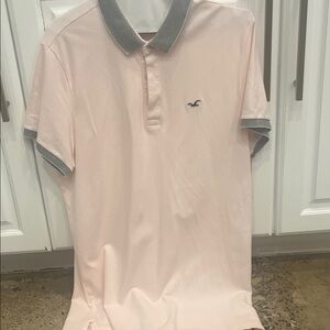 Hollister Men's Soft Pink Polo with Gray Trim. Excellent condition.